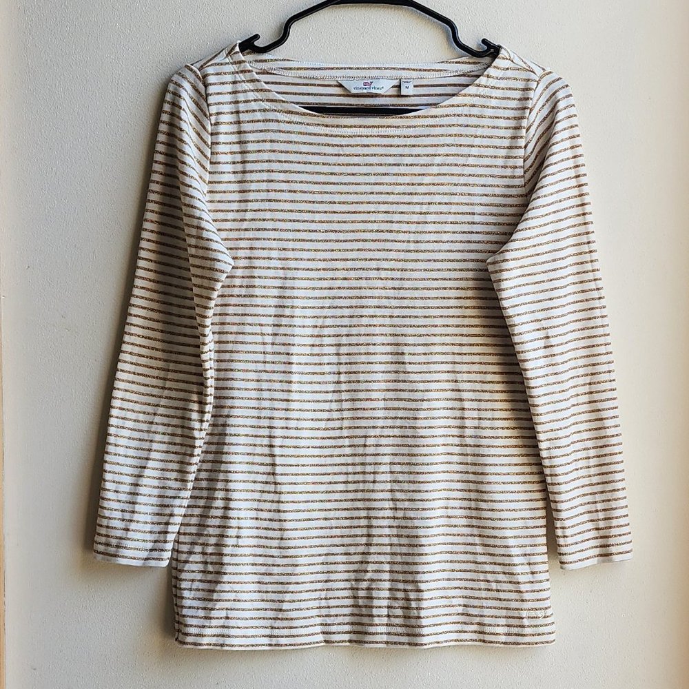Vineyard Vines Gold/Cream Scoop Neck Striped Jersey Size Medium